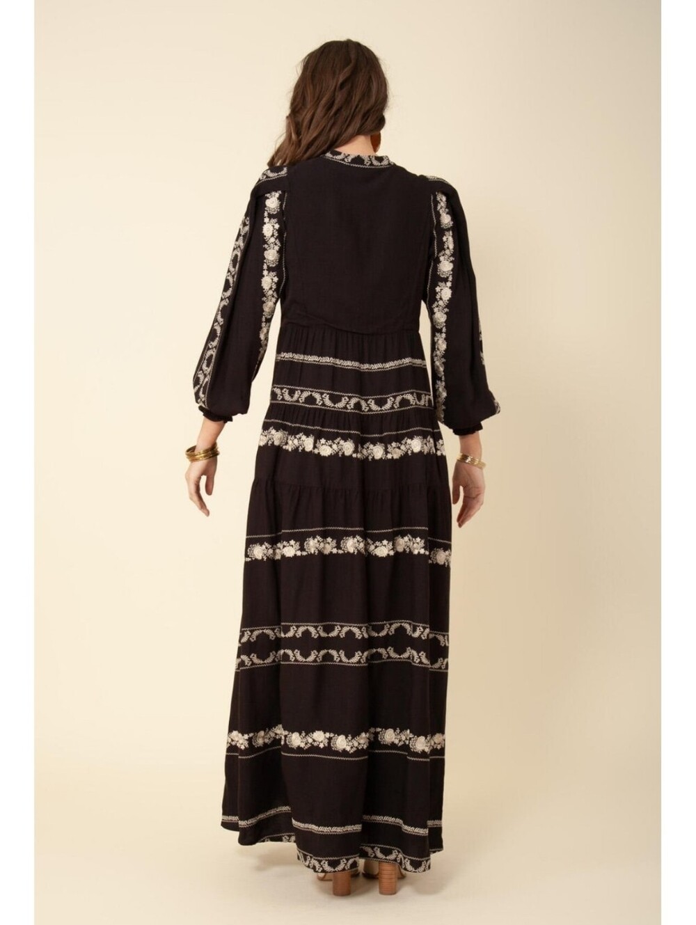 HALE BOB | Luna Embroidered Maxi Dress Black Cotton Long-Sleeve Large - Picture 3 of 6